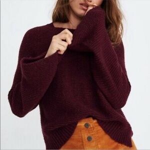Madewell Texture & Thread Bell Sleeve Sweater – Merlot Burgundy – Size Small